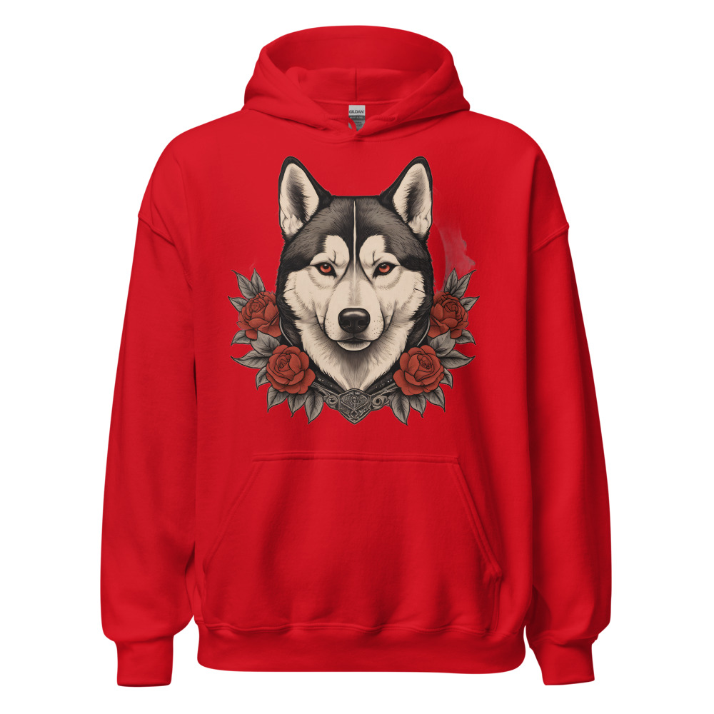 Sweat à capuche Husky – Tattoo – rouge – AMOUR CHIEN