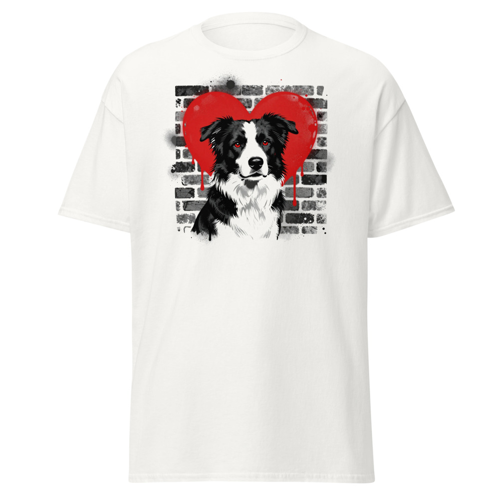 T-shirt Border Collie – Street Art – blanc – AMOUR CHIEN
