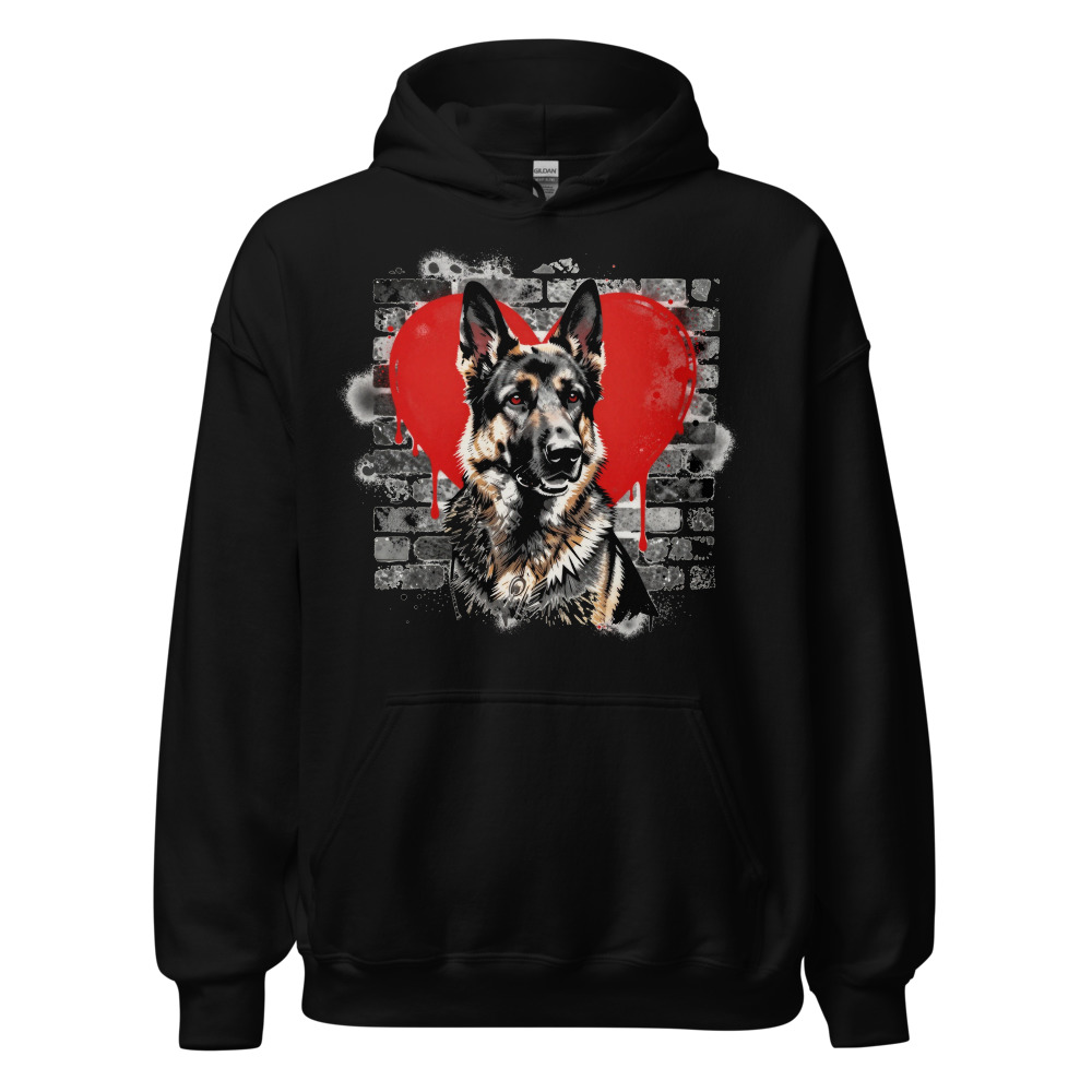 Sweat à capuche Berger Allemand – Street Art – noir – AMOUR CHIEN